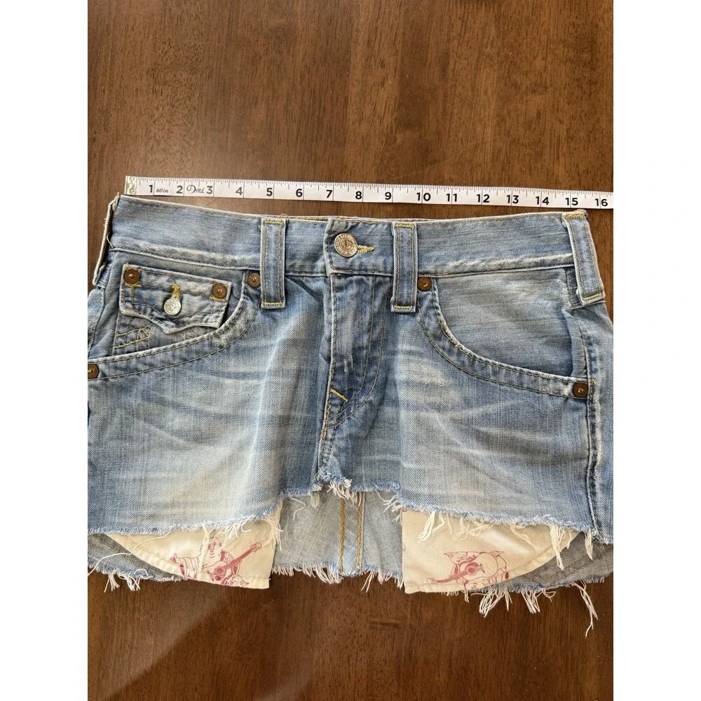 Y2K True Religion Cutoff Mini Skirt Cyberpunk Rocker Denim Low Rise repurposed